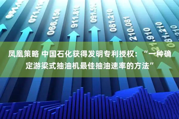 凤凰策略 中国石化获得发明专利授权：“一种确定游梁式抽油机最佳抽油速率的方法”